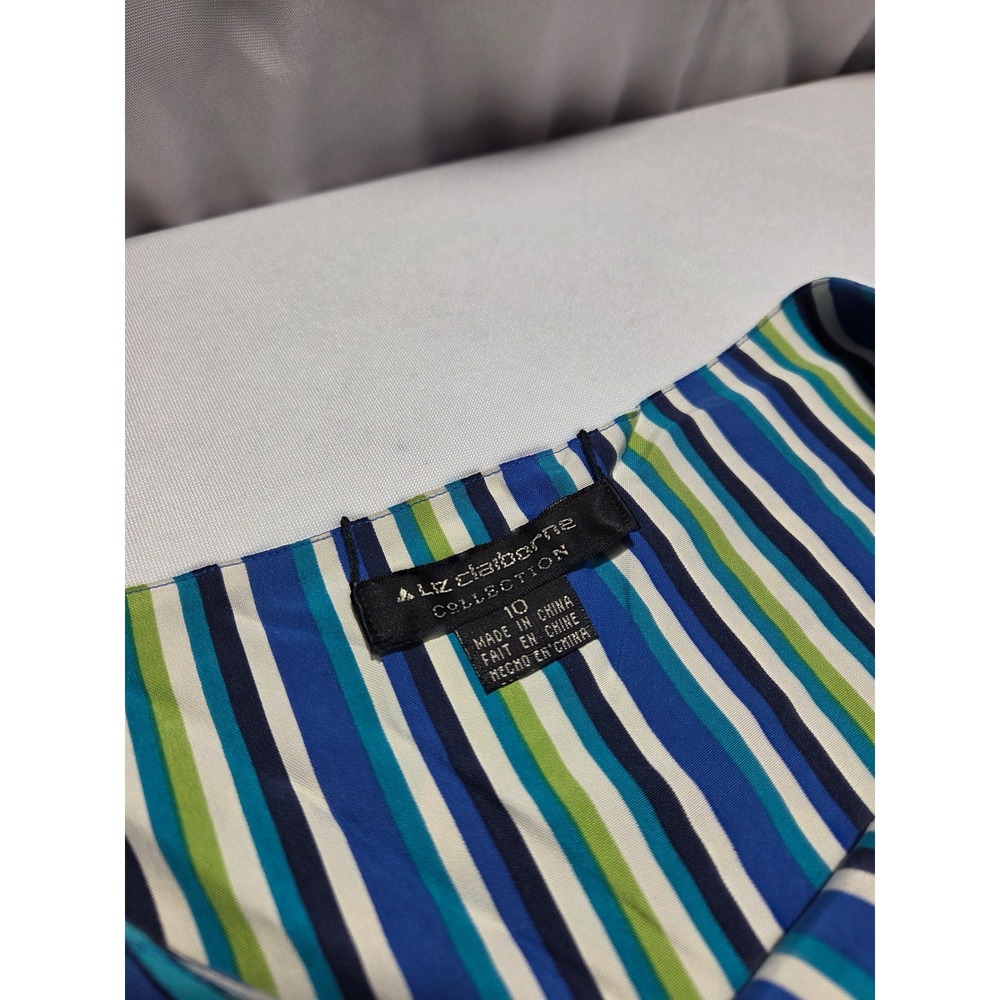 Liz Claiborne Collection Reversible Shell Top Blue Green Paisley Stripe Size 10 - Picture 3 of 6